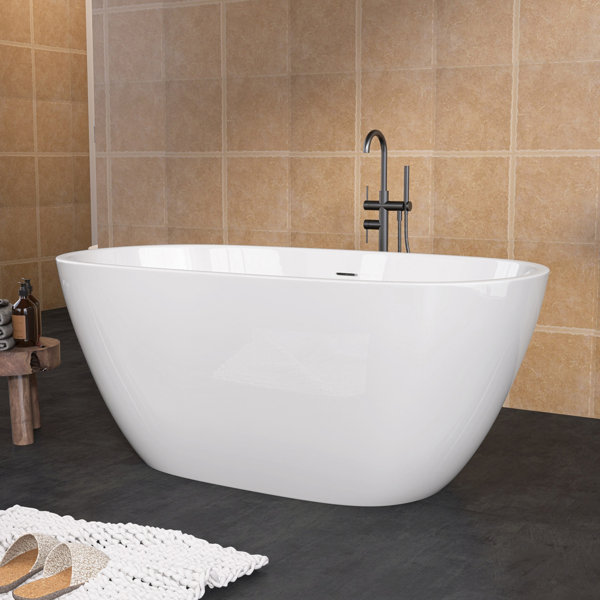 HLILish 55 Inch Acrylic Freestanding Bathtub Modern Stand Alone Soaking ...